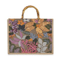 Black with Flower Sequin Tote Bag with Bamboo Handle Drop (15"x4.3"x11.4") - Sticky add to cart bar