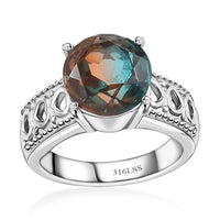 Emeraldine Quartz Solitaire Ring in Stainless Steel (Size 10.0) 3.65 ctw