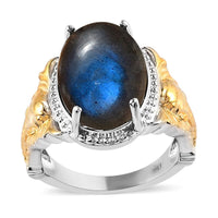 Malagasy Labradorite Solitaire Ring in 14K YG and Platinum Over Copper (Size 10.0) 6.35 ctw