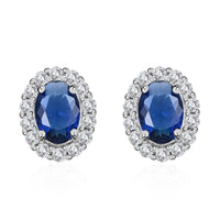 Simulated Blue and White Diamond Earrings in Silvertone 3.25 ctw
