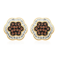 White and Champagne Color Austrian Crystal Earrings in Goldtone
