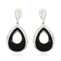 White and Black Color Austrian Crystal Earrings in Silvertone