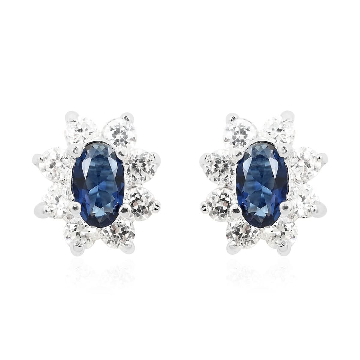 Simulated Blue and White Color Diamond Earrings in Silvertone