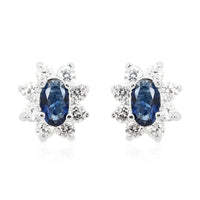 Simulated Blue and White Color Diamond Earrings in Silvertone