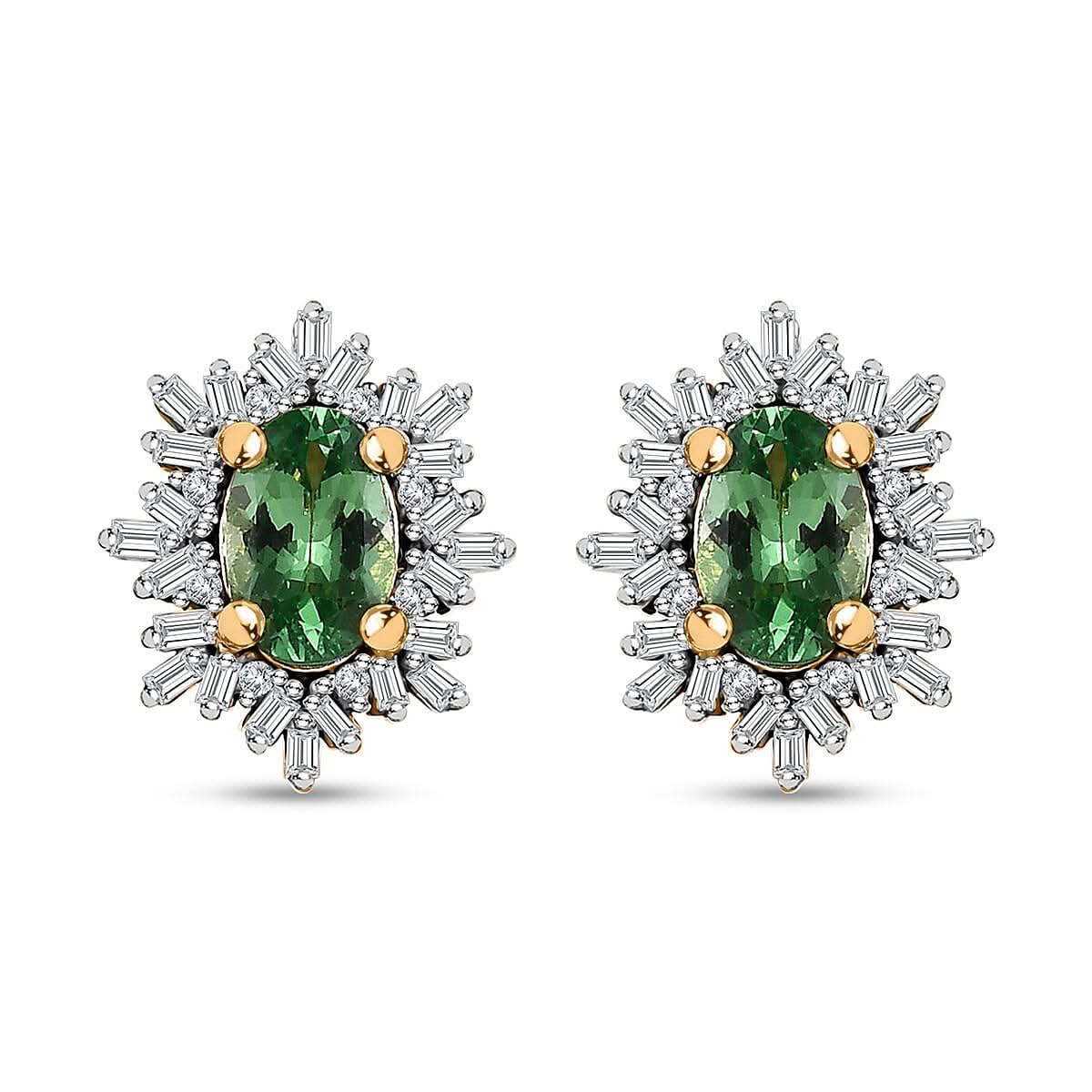 Tsavorite Garnet and Diamond Snowflake Stud Earrings in Vermeil Yellow Gold Over Sterling Silver 1.30 ctw