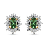 Tsavorite Garnet and Diamond Snowflake Stud Earrings in Vermeil Yellow Gold Over Sterling Silver 1.30 ctw