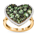 Premium Tsavorite Garnet and Moissanite Heart Ring in Vermeil Yellow Gold Over Sterling Silver (Size 10.0) 2.50 ctw - Sticky add to cart bar