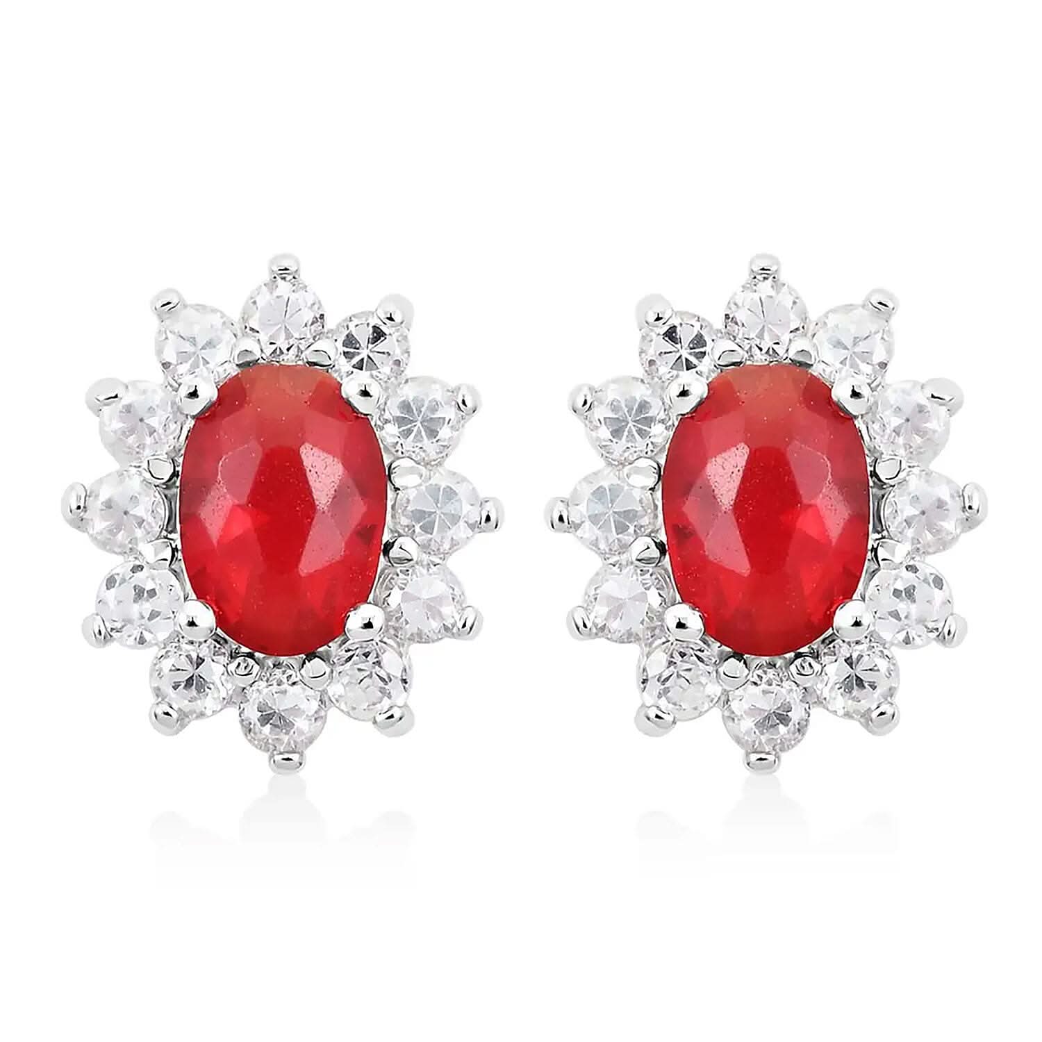 Simulated Red and White Diamond Earrings in Silvertone