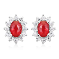 Simulated Red and White Diamond Earrings in Silvertone