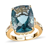 Luxoro 10K Yellow Gold Premium Teal Fluorite, White Sapphire Ring (Size 10.0) (4.30 g) 12.35 ctw