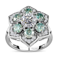 White and Blue Moissanite Floral Ring in Platinum Over Sterling Silver (Size 10.0) 2.75 ctw