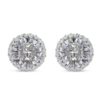 Moissanite Halo Stud Earrings in Platinum Over Sterling Silver 2.25 ctw