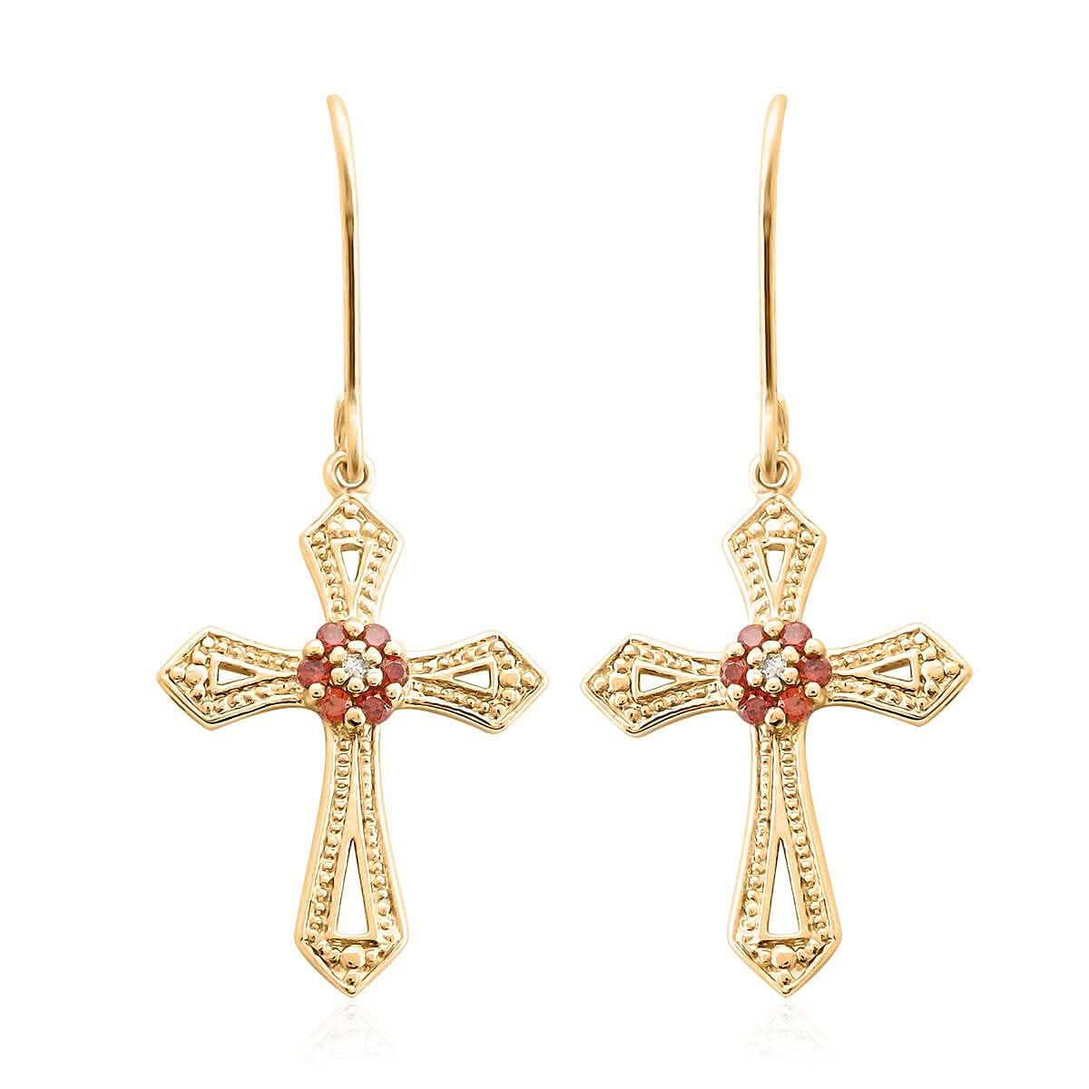 White and Garnet Color Austrian Crystal Cross Earrings in Goldtone