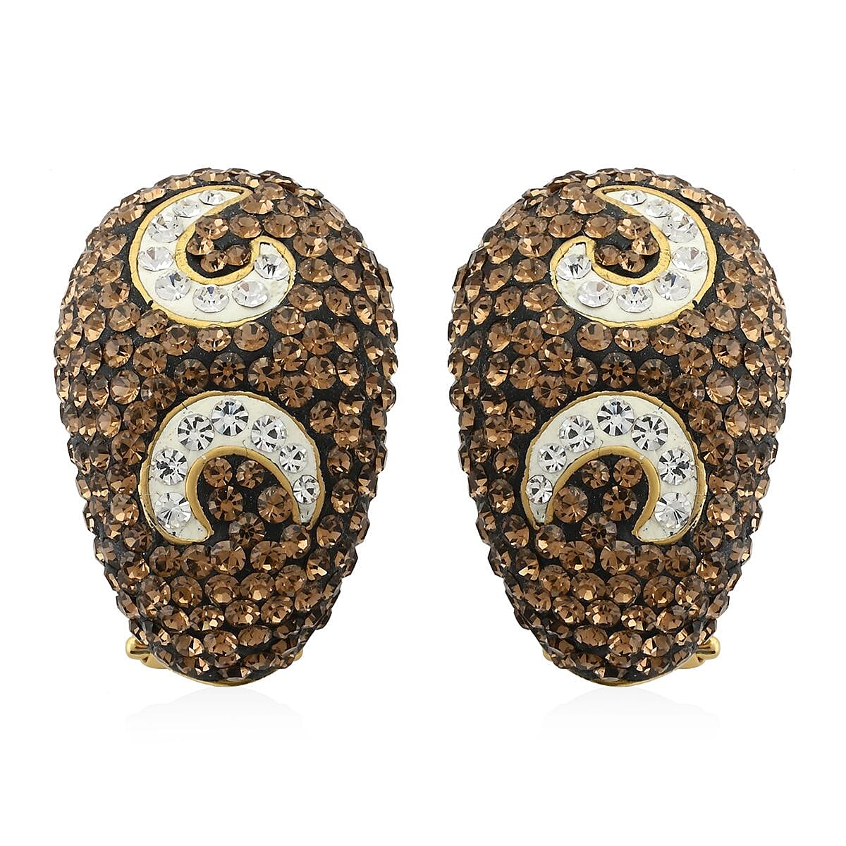 White and Champagne Color Austrian Crystal Earrings in Goldtone