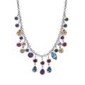 Multi Gemstone Mixed Shapes Rainbow Station Drop Statement Necklace 18 Inches in Platinum Over Sterling Silver 12.60 ctw - Sticky add to cart bar