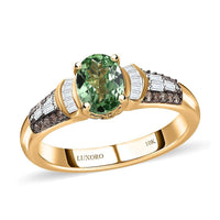 Luxoro 10K Yellow Gold Premium Tsavorite Garnet, Natural Champagne and White Diamond (I3) (0.20 cts) Ring (Size 10.0) 1.00 ctw