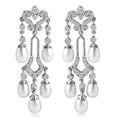 White Freshwater Pearl, Moissanite Earrings in Rhodium Over Sterling Silver 2.00 ctw - Sticky add to cart bar