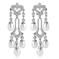 White Freshwater Pearl, Moissanite Earrings in Rhodium Over Sterling Silver 2.00 ctw