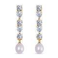 White Freshwater Cultured Pearl, Simulated Diamond Earrings in Yellow Rhodium Over Sterling Silver 3.10 ctw - Sticky add to cart bar
