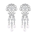 White Freshwater Cultured Pearl, Simulated Diamond Earrings in Rhodium Over Sterling Silver 1.00 ctw - Sticky add to cart bar