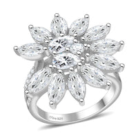 Lustro Stella Finest CZ Floral Ring in Rhodium Over Sterling Silver (Size 6.0) 1.15 ctw
