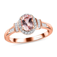 Premium Pink Morganite, Diamond (0.20 cts) Halo Ring in Vermeil RG Over Sterling Silver (Size 7.0) 0.90 ctw