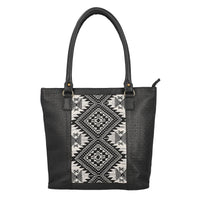 Black Genuine Leather and Colorful Fabric Shoulder Bag (11.4"x4.72"x11.8")