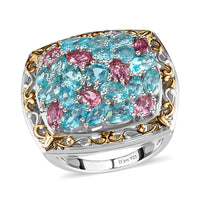 Madagascar Paraiba Apatite, Pink Tourmaline and Diamond Ring in Vermeil YG and Platinum Over Sterling Silver (Size 10.0) 5.15 ctw