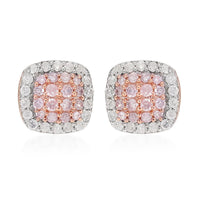 Natural Pink and White Diamond I3 Stud Earrings in Vermeil Rose Gold Over Sterling Silver 0.50 ctw