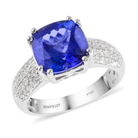 Certified & Appraised Rhapsody 950 Platinum AAAA Tanzanite and E-F VS Diamond Ring 8.80 Grams 5.30 ctw