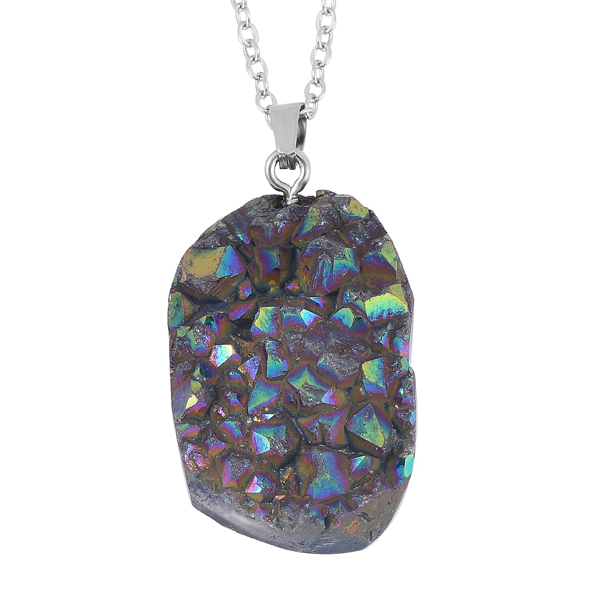 Magic Color Plated Drusy Quartz Pendant Necklace 20 Inches