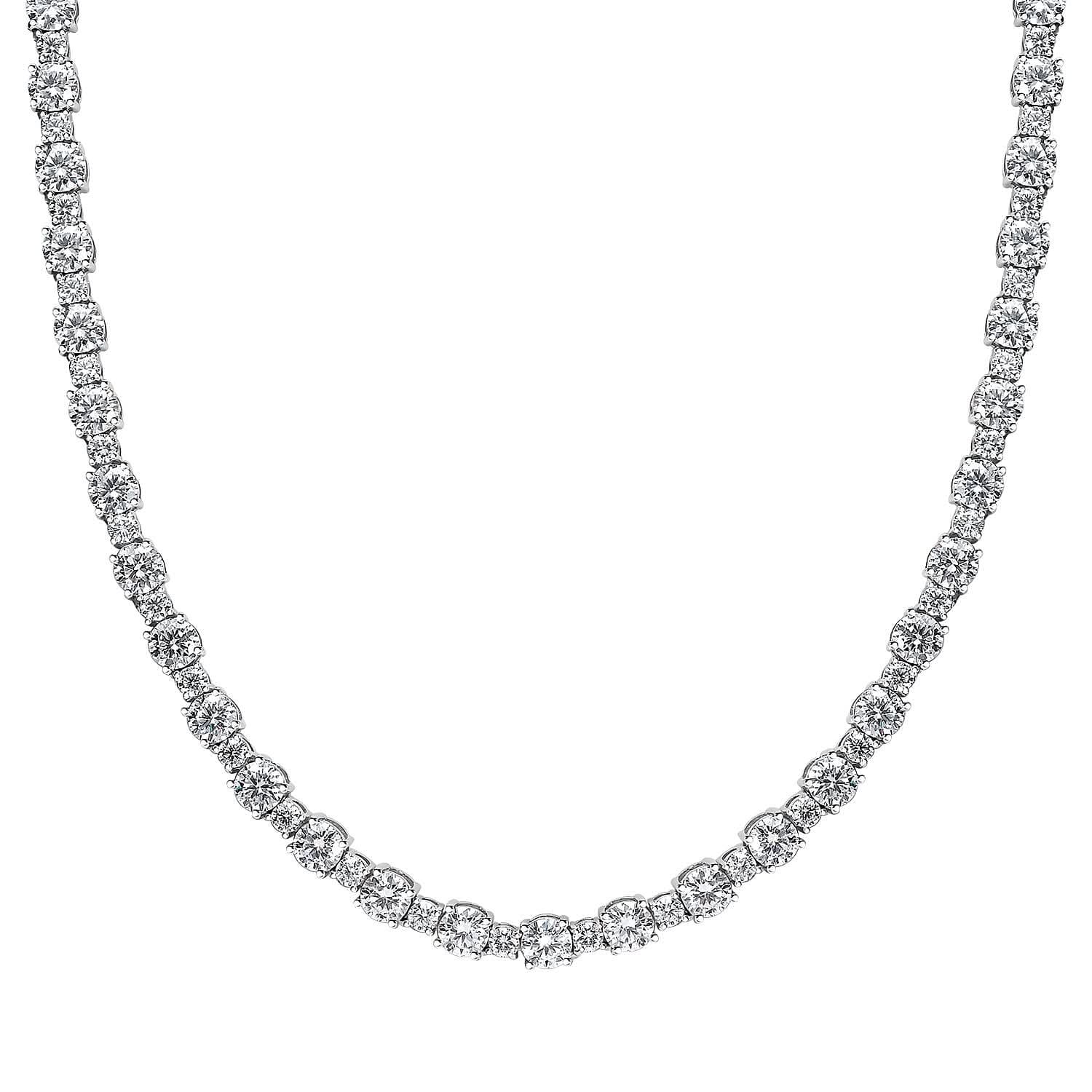 Moissanite Tennis Necklace 18 Inches in Platinum Over Sterling Silver 28.75 ctw