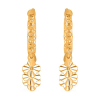 24K Yellow Gold Electroform Floral Hoop Earrings 2.10 Grams
