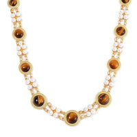 Black Obsidian and White Shell Pearl Choker Necklace 18-20 Inches in Goldtone 59.00 ctw