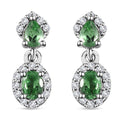 Tsavorite Garnet and White Zircon Dangle Earrings in Platinum Over Sterling Silver 1.10 ctw - Sticky add to cart bar