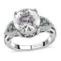 Emperor Cut Moissanite (Rnd 10mm), Blue Moissanite Ring in Platinum Over Sterling Silver (Size 6.0) 3.85 ctw - Sticky add to cart bar