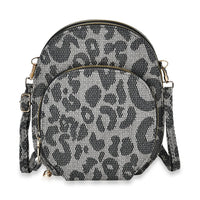 Coffee Leopard Faux Leather Crossbody Cell Phone Bag (7.9"x6.7"x2.8") with Long Strap