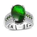 Canadian Ammolite, Multi Gemstone Ring in Platinum Over Sterling Silver (Size 10.0) 3.80 ctw - Sticky add to cart bar