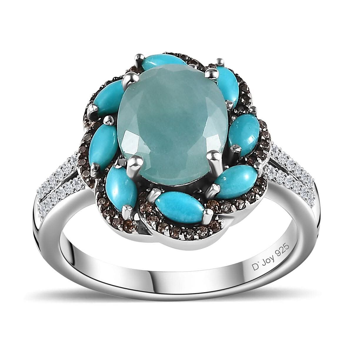 Grandidierite and Multi Gemstone Floral Ring in Platinum Over Sterling Silver (Size 10.0) 3.75 ctw