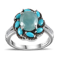 Grandidierite and Multi Gemstone Floral Ring in Platinum Over Sterling Silver (Size 10.0) 3.75 ctw - Sticky add to cart bar