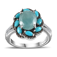 Grandidierite and Multi Gemstone Floral Ring in Platinum Over Sterling Silver (Size 10.0) 3.75 ctw