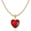 TLV Red Glass, Austrian Crystal Heart Necklace (20-22 Inches) in Goldtone - Sticky add to cart bar