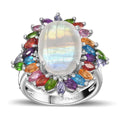 Premium Rainbow Moonstone and Multi Gemstone Cocktail Ring in Platinum Over Sterling Silver (Size 10.0) 8.25 ctw - Sticky add to cart bar