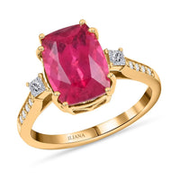 Certified and Appraised ILIANA 18K Yellow Gold AAA Ouro Fino Rubellite and Diamond G-H SI Ring 3.25 Grams 3.50 ctw