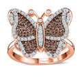 Natural Champagne and White Diamond Butterfly Ring in Vermeil RG Over Sterling Silver (Size 10.0) 0.75 ctw - Sticky add to cart bar