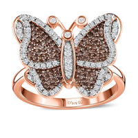 Natural Champagne and White Diamond Butterfly Ring in Vermeil RG Over Sterling Silver (Size 10.0) 0.75 ctw