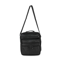 Black Genuine Leather Men's Crossbody Bag with Croc-Embossed Pattern Flap