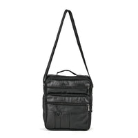 Black Genuine Leather Men's Crossbody Bag with Croc-Embossed Flap