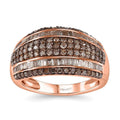 Natural Champagne Diamond Multi Row Ring in Vermeil Rose Gold Over Sterling Silver (Size 8.0) 1.00 ctw - Sticky add to cart bar