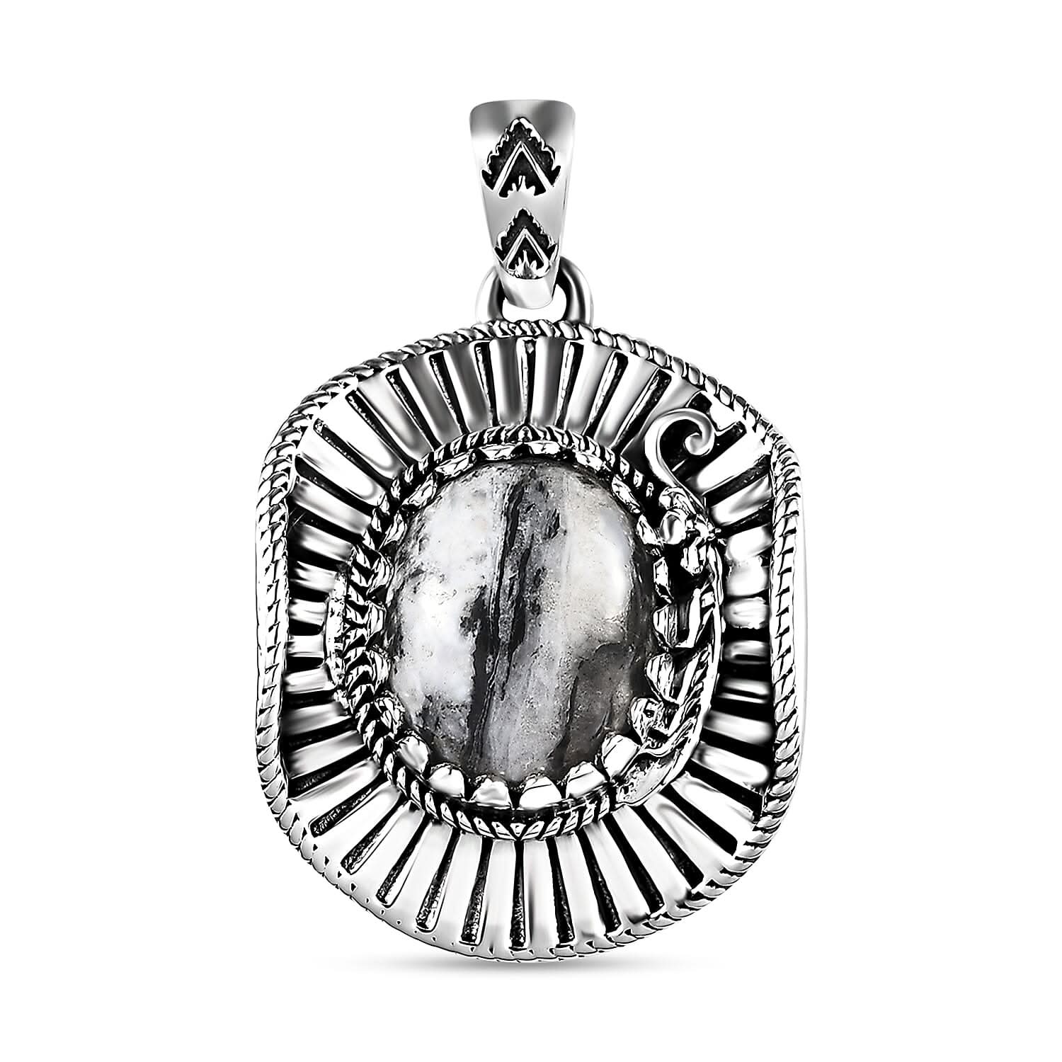 Artisan Crafted White Buffalo Cowboy Hat Pendant in Sterling Silver 5.30 ctw